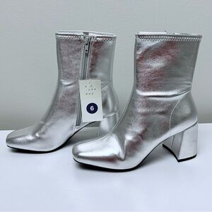 New! A New Day Women's Metallic Silver Heeled Boots, size 6, Target